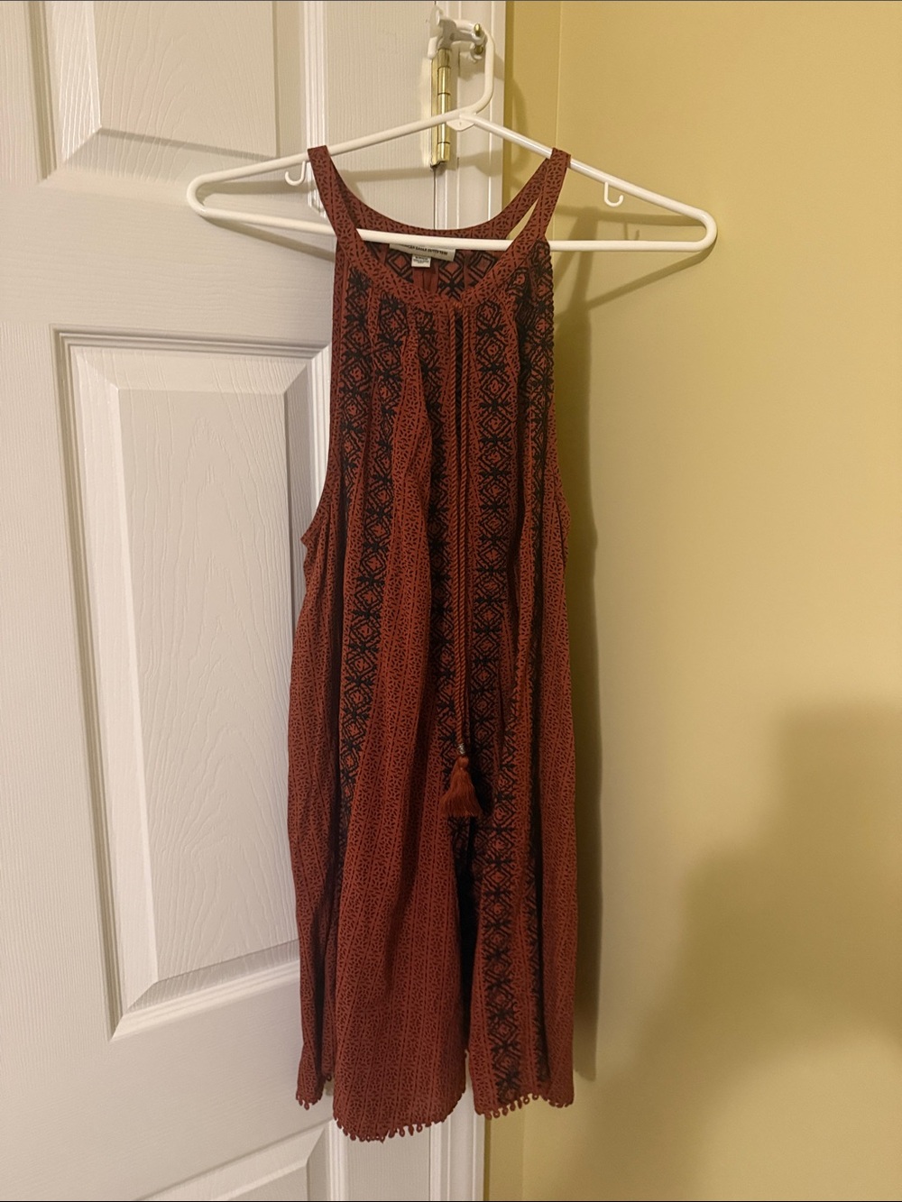 American Eagle Outfitters Rust Red Halter Mini Dress with Black Trim